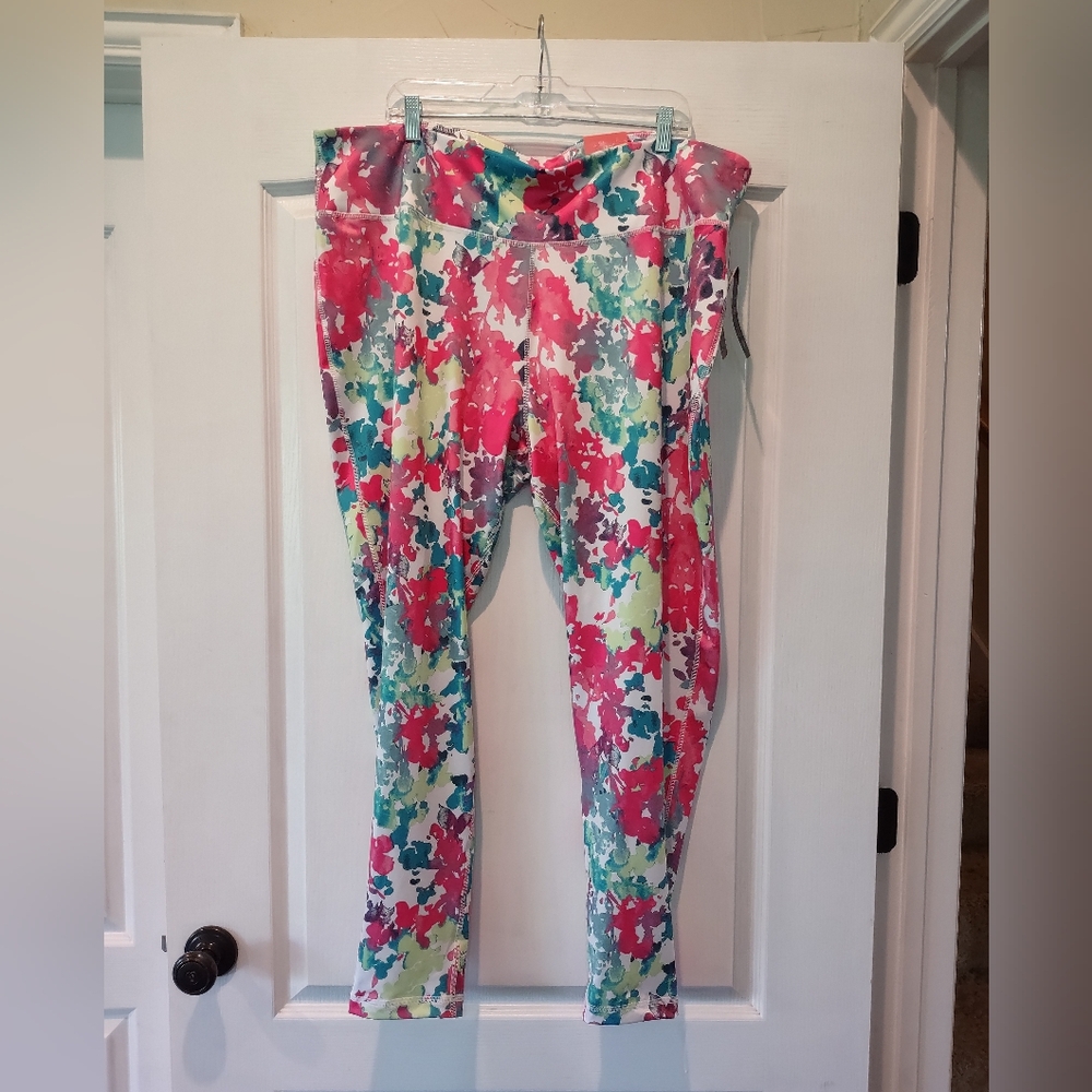 NWT Zelos Leggings Floral Print 4X Athleisure Full Coverage Stretch Fabric